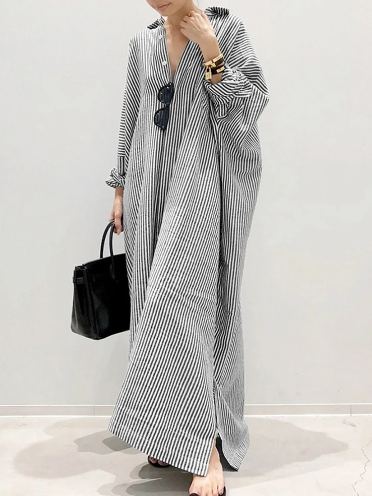 Alyssa – Robe Longue – Manches Bouffantes Rayée – Multicolore