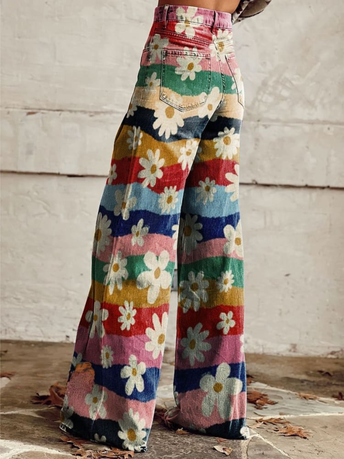 Lily – Pantalon Large Confortable à Rayures Fleuries Vintage
