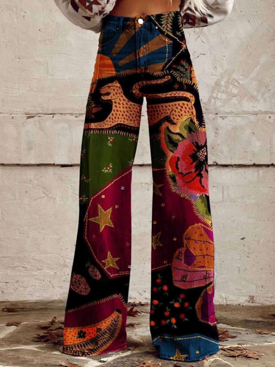Olivia – Pantalon Large Imprimé Vintage