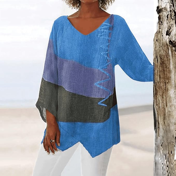 Lina – Blouse Confortable Manches Longues – Bleu