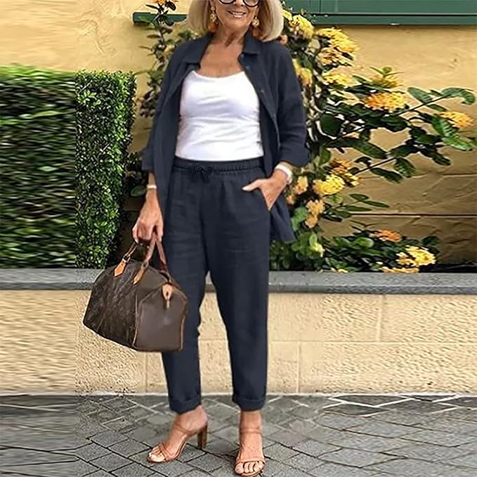 Scarlett - Ensemble Confortable Blouse à Manches Longues et Pantalon