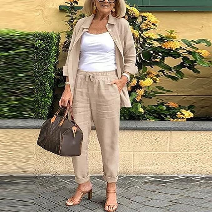 Scarlett - Ensemble Confortable Blouse à Manches Longues et Pantalon