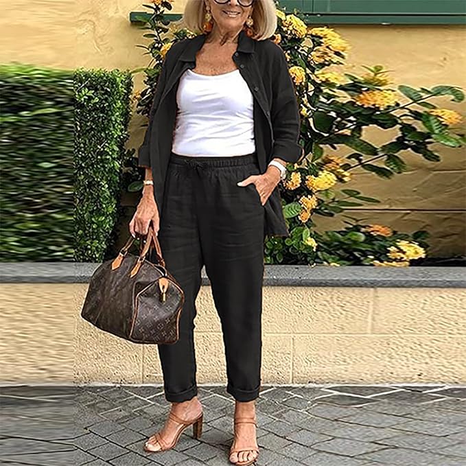 Scarlett - Ensemble Confortable Blouse à Manches Longues et Pantalon