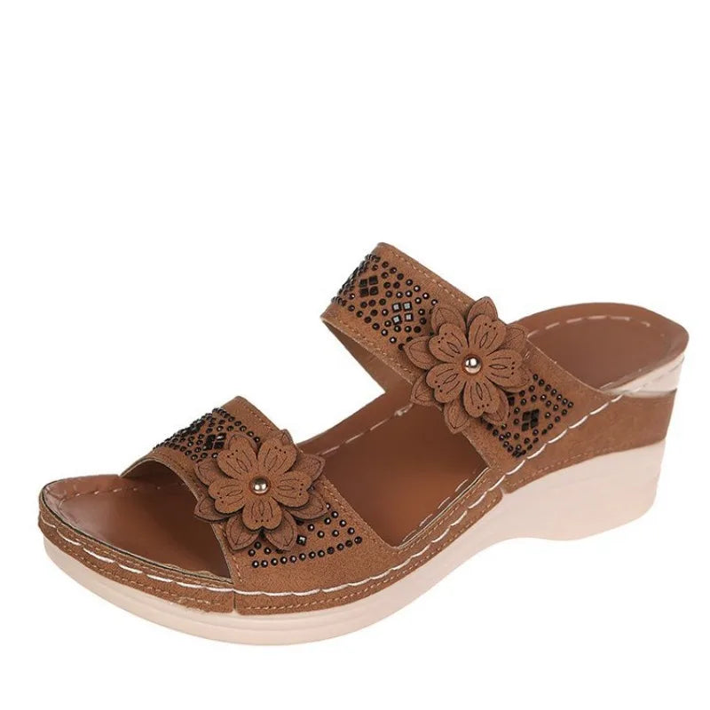Mia – Sandales Compensées Ouvertes Confortables – Noir