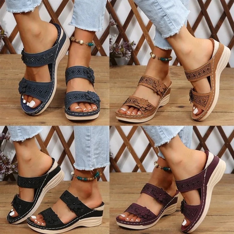 Mia – Sandales Compensées Ouvertes Confortables – Noir