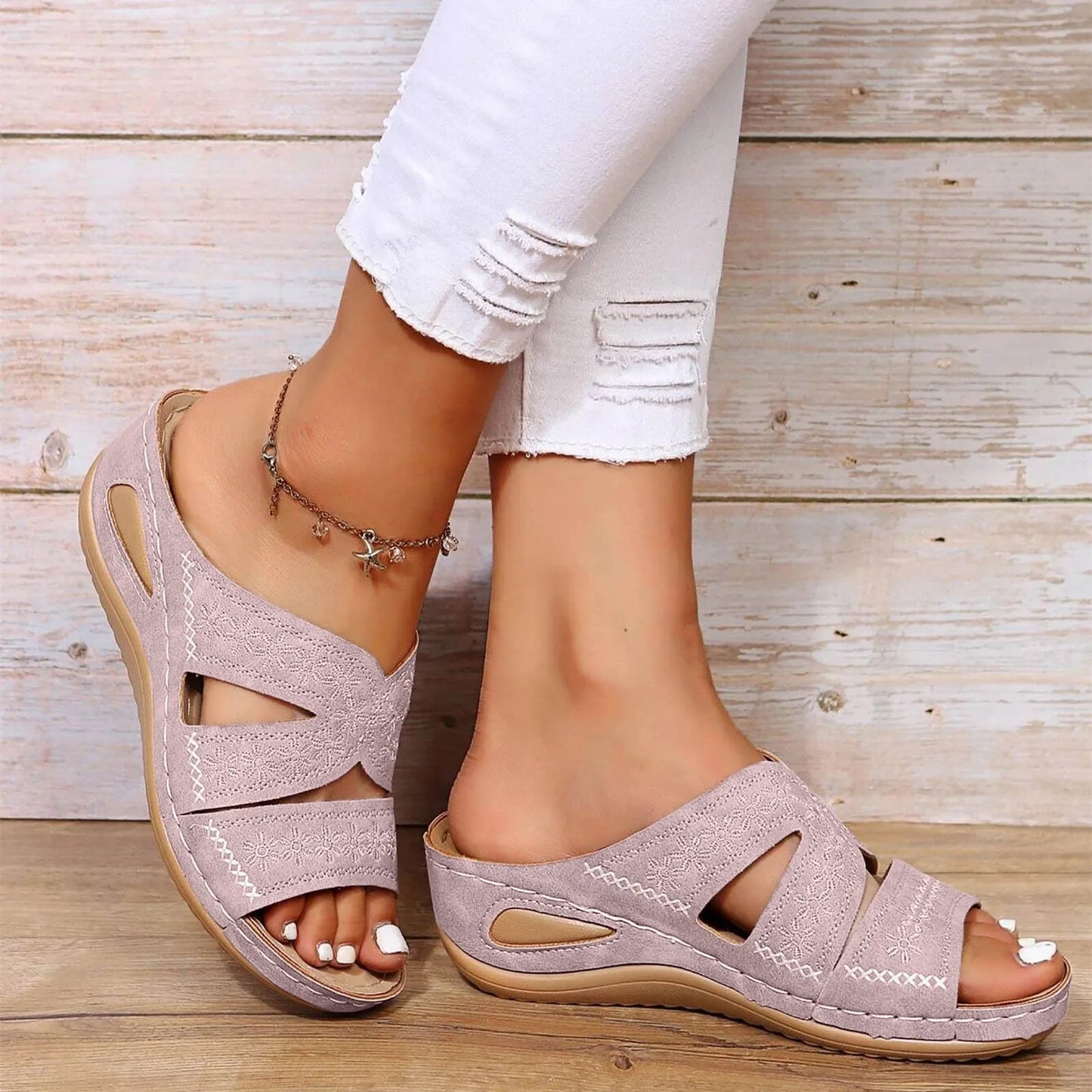 Aria – Sandales Confortables Élégantes à Cristaux – Beige