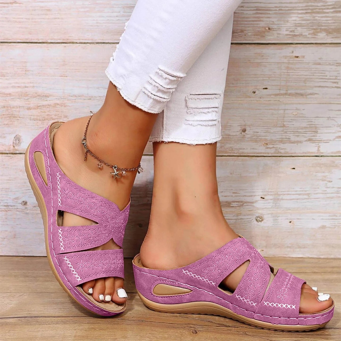 Aria – Sandales Confortables Élégantes à Cristaux – Beige