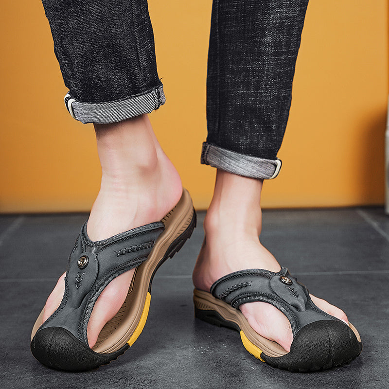Owen – Tongs Confortables à Bout Renforcé – Noir