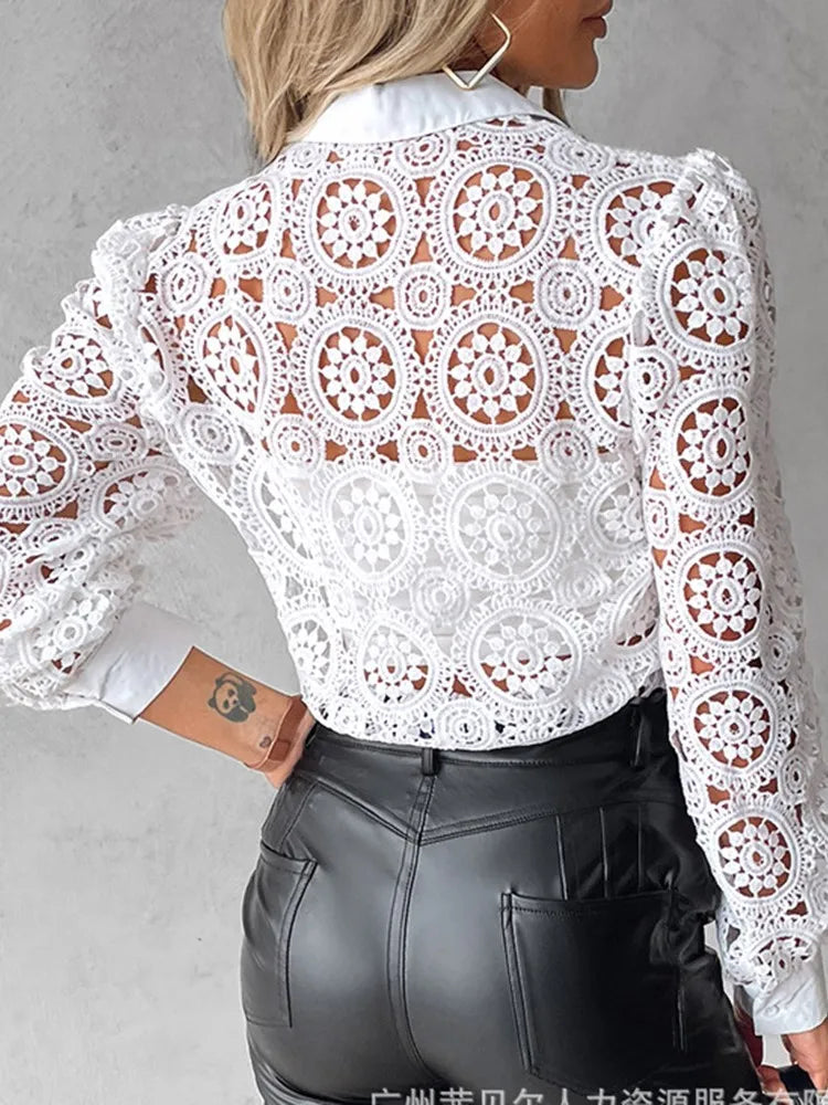 Hannah – Blouse Élégante en Dentelle – Blanc