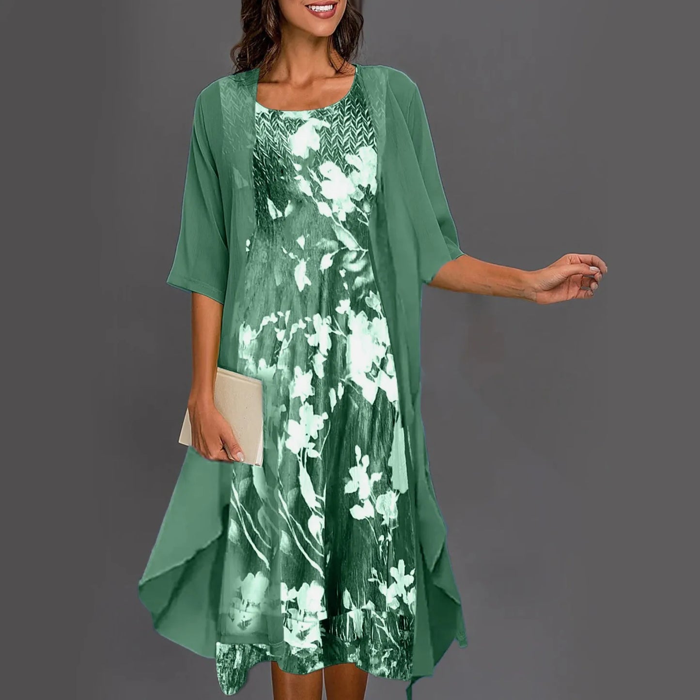 Aria – Robe Élégante à Imprimé Fleuri Deux Pièces