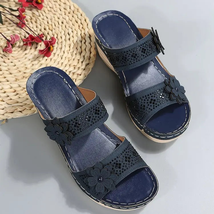Mia – Sandales Compensées Ouvertes Confortables – Noir