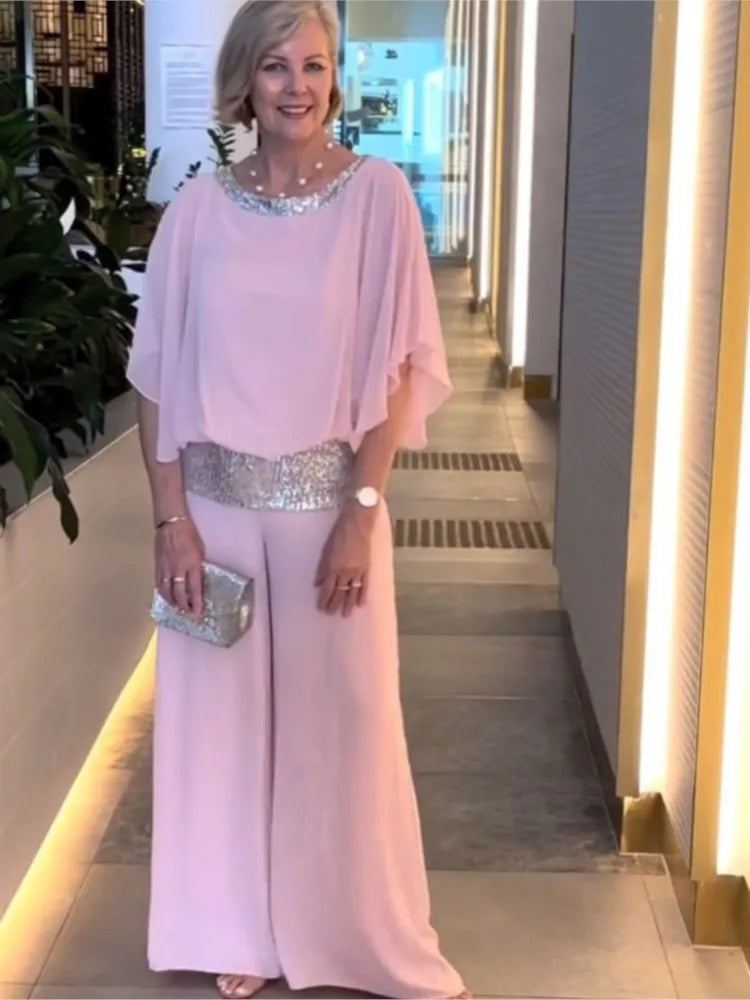 Olivia – Ensemble Élégant Ample à Sequins - Rose