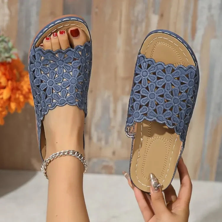 Ella – Sandales Confortables Élégantes à Motifs Floraux – Noir