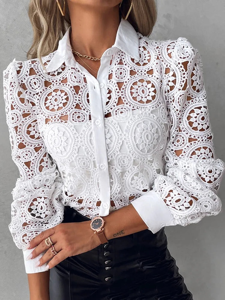 Hannah – Blouse Élégante en Dentelle – Blanc