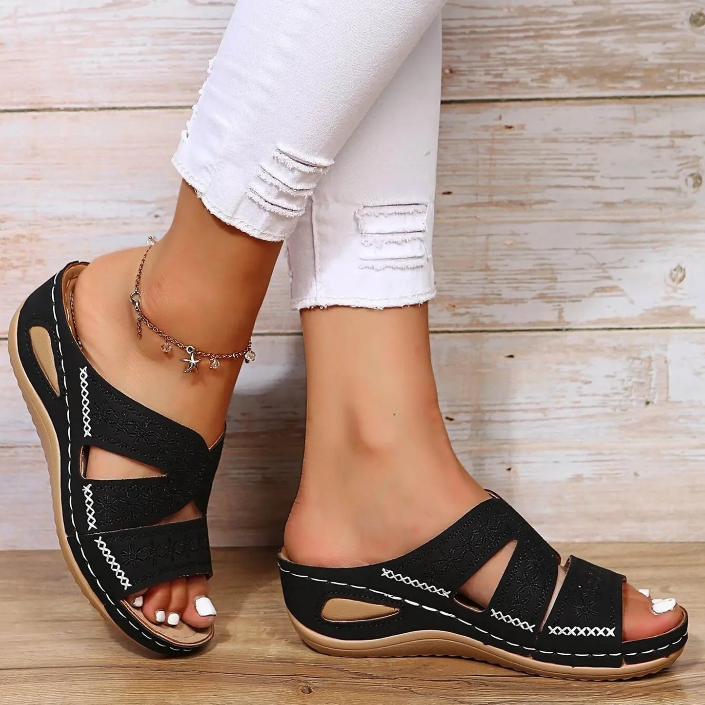 Aria – Sandales Confortables Élégantes à Cristaux – Beige