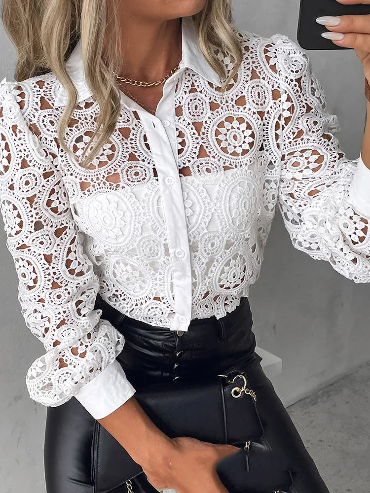 Hannah – Blouse Élégante en Dentelle – Blanc