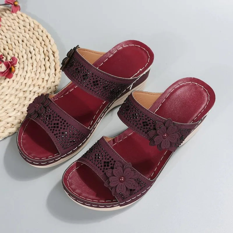 Mia – Sandales Compensées Ouvertes Confortables – Noir