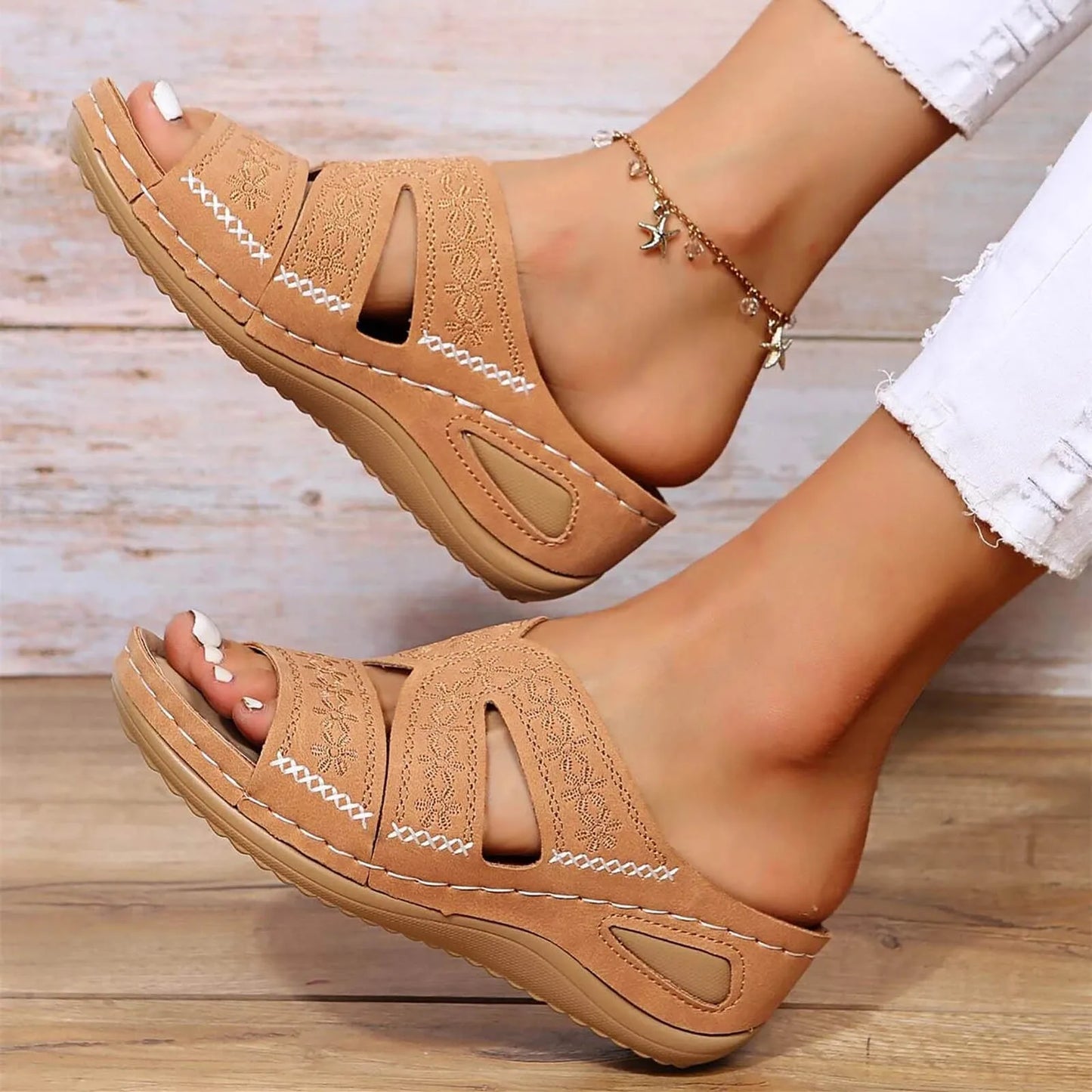 Aria – Sandales Confortables Élégantes à Cristaux – Beige
