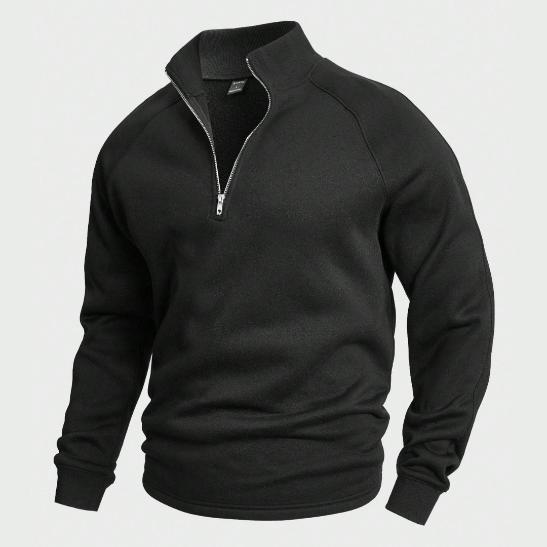 William – Pull Décontracté Demi-Zippé – Coupe Ample – Noir