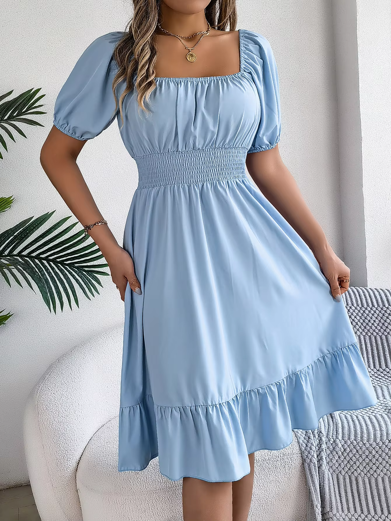 Riley – Robe Élégante Manches Courtes Col V en Lin - Bordeaux
