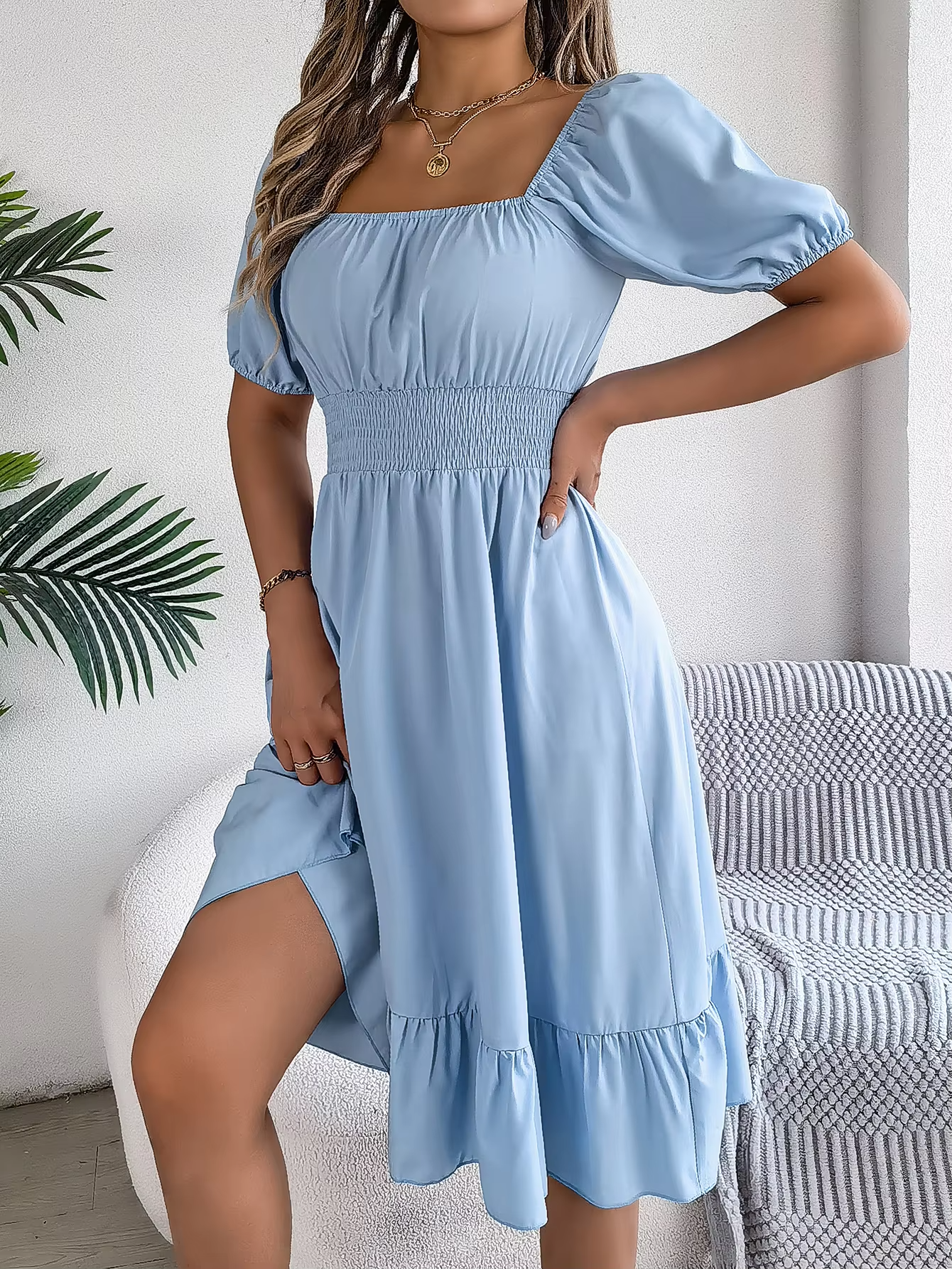 Riley – Robe Élégante Manches Courtes Col V en Lin - Bordeaux