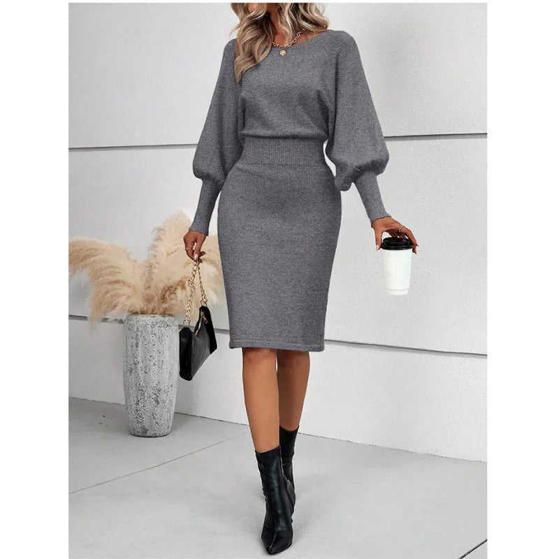 Avery – Robe Moderne Col Rond Manches Longues - Noir