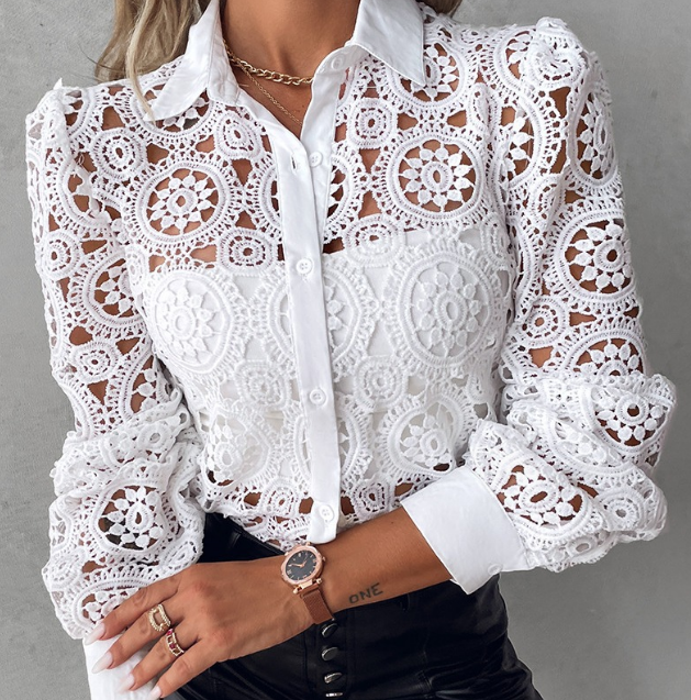 Hannah – Blouse Élégante en Dentelle – Blanc