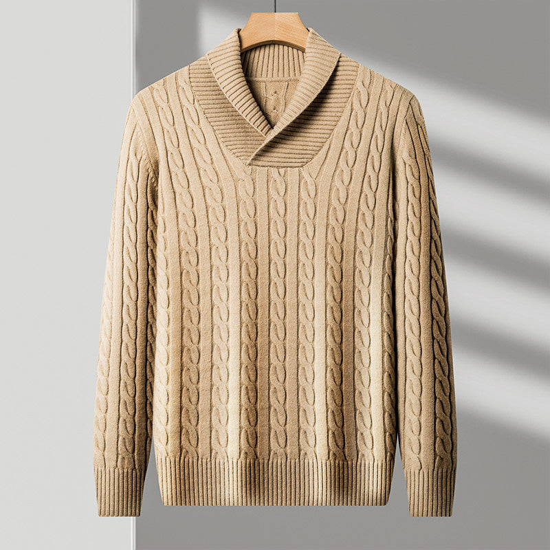Ethan – Pull Style Décontracté – Col Châle – Beige
