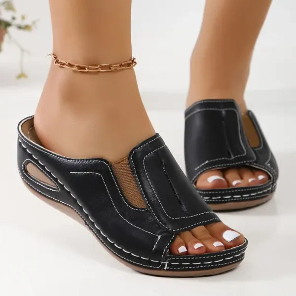 Lily – Sandales Confortables Orthopédiques Plates - Noir