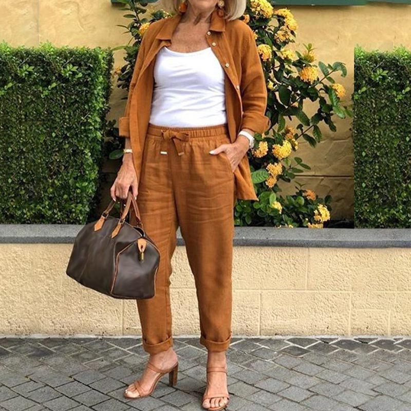 Scarlett - Ensemble Confortable Blouse à Manches Longues et Pantalon