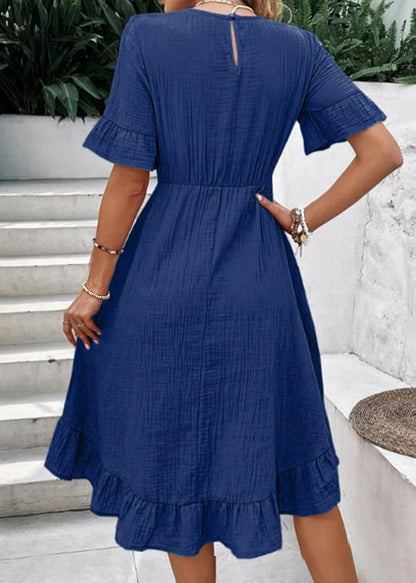 Avery - Robe Élégante à Col Rond Volanté