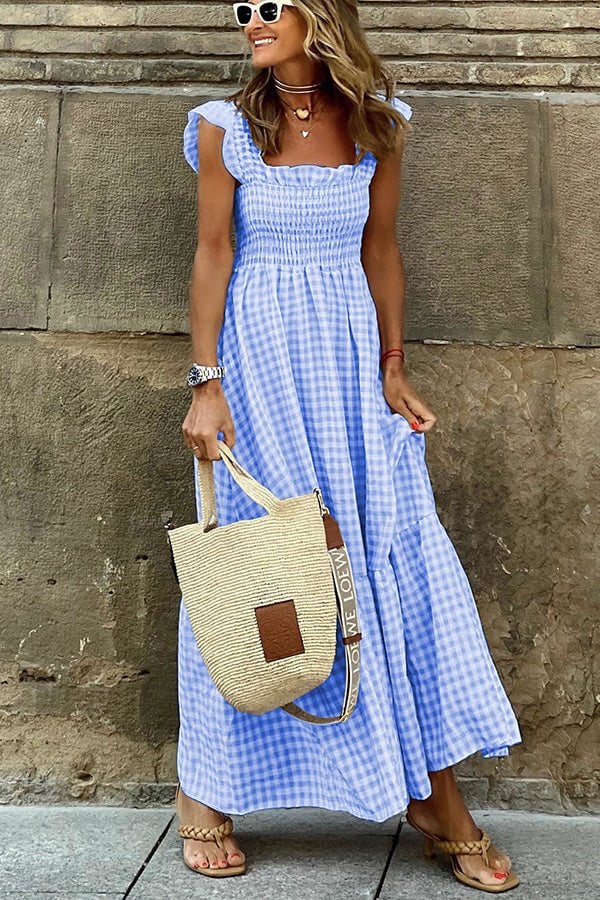 Lily - Robe Longue Élégante à Carreaux