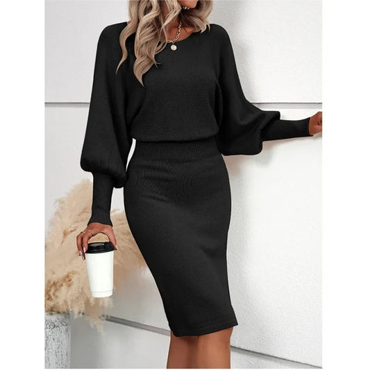 Avery – Robe Moderne Col Rond Manches Longues - Noir