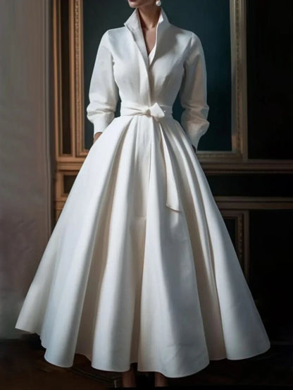 Aria - Robe Longue Trapèze à Col Droit Minimaliste