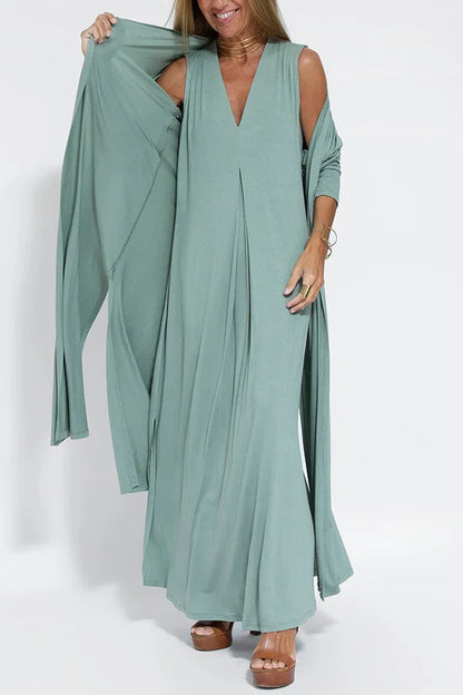 Olivia - Robe de Luxe Confortable avec Cardigan