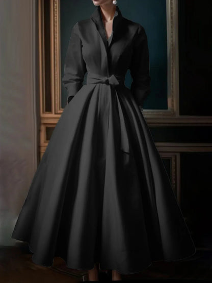 Aria - Robe Longue Trapèze à Col Droit Minimaliste