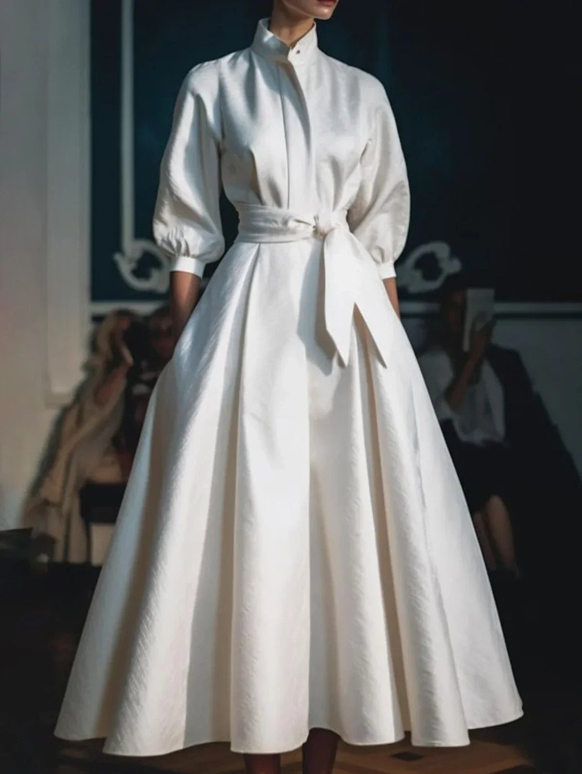 Aria - Robe Longue Trapèze à Col Droit Minimaliste