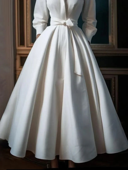 Aria - Robe Longue Trapèze à Col Droit Minimaliste