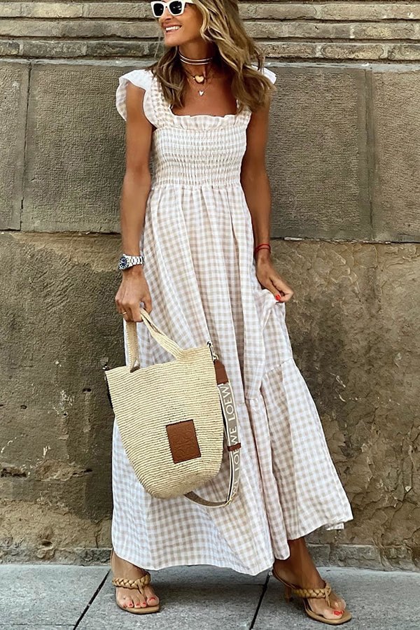 Lily - Robe Longue Élégante à Carreaux
