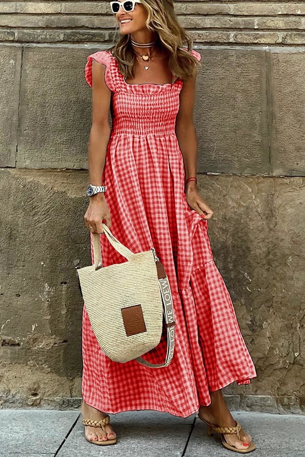 Lily - Robe Longue Élégante à Carreaux