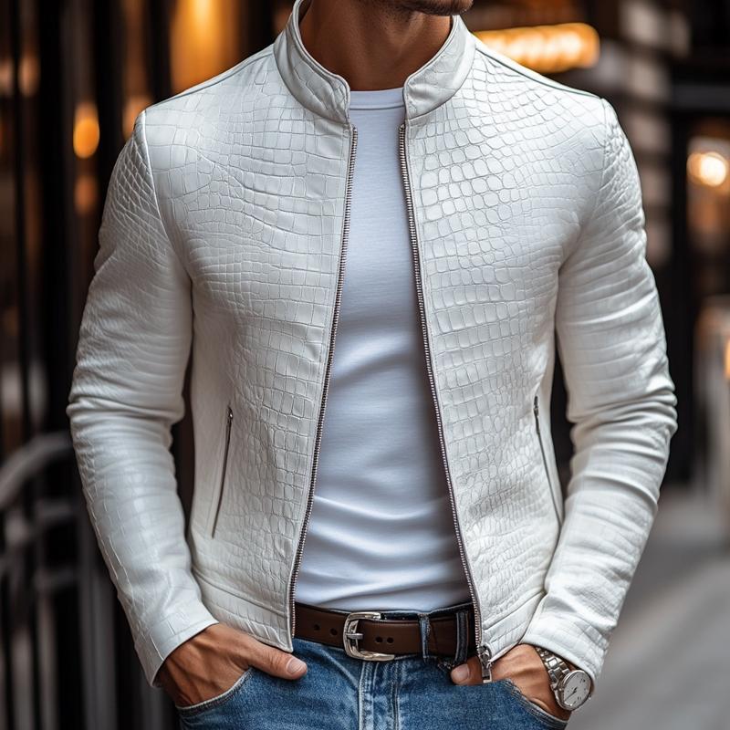 Ethan - Veste Zippée à Col Montant au Motif Pierre Élégant