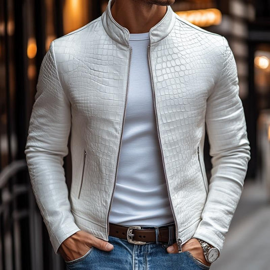 Ethan - Veste Zippée à Col Montant au Motif Pierre Élégant